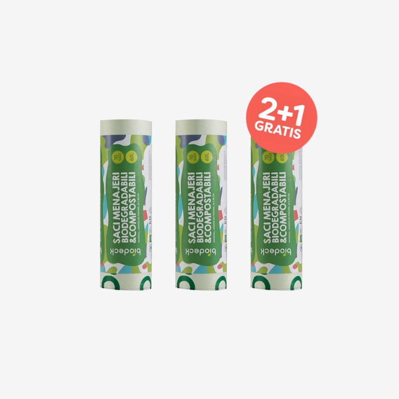 Pachet 2+1 gratis Saci bio menajeri 60 L 10 buc.