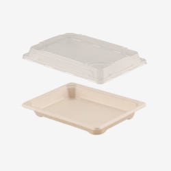Set platouri trestie natur cu capace RPET 17x12 cm 1000 buc - 1