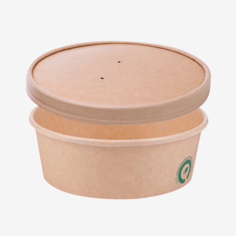 Set boluri carton PLA kraft 1200ml cu capace carton kraft Ø184mm 200buc - 1 Set boluri carton PLA kraft 1200ml cu capace carton kraft Ø184mm 200buc - 1